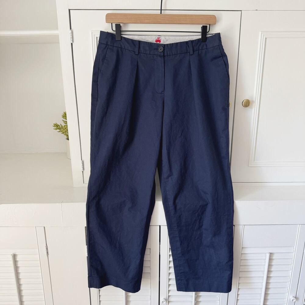 Brooks Brothers Navy Blue 100% Cotton Pleated Ankle Pants Size 8